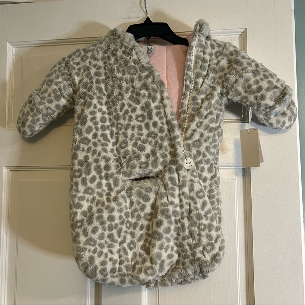 Carter's Gray and Cream Leopard Print Fleece One-Piece